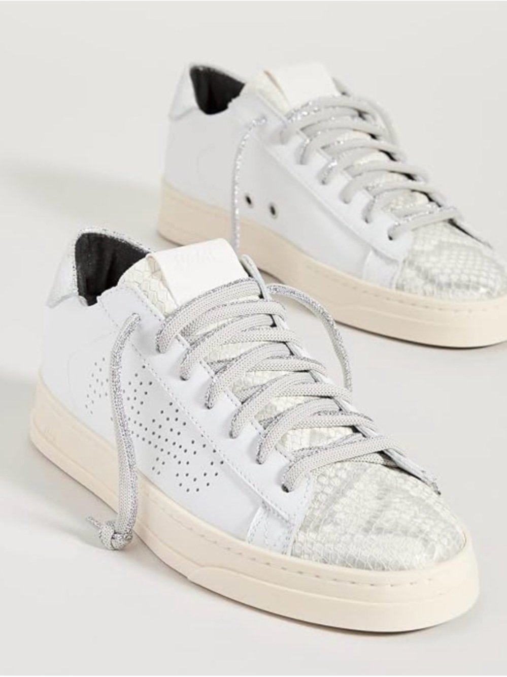 P448 Women’s White Sneakers with Silver Toe and Laces